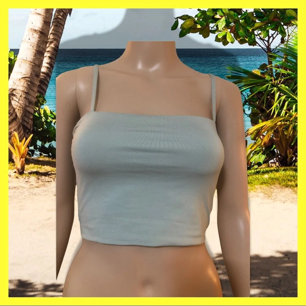 Kookai Matcha Cruise Crop Top Size 1 (Aus 6-8) Fitted Silhouette Made In Fiji - Picture 2 of 7